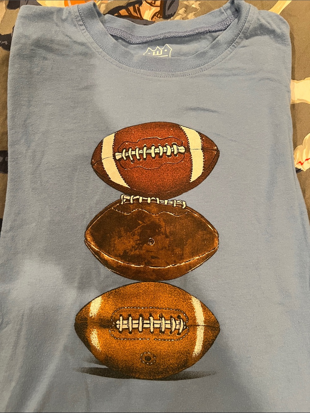 Wes and Willy Light Blue Long-Sleeve Graphic Football Shirt, size 7